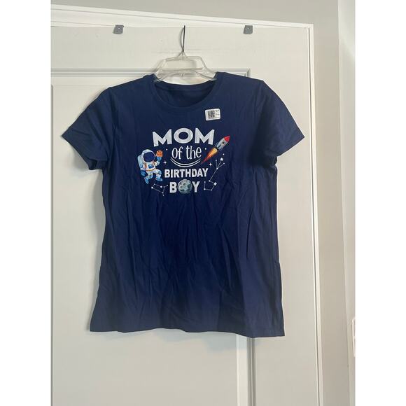 NWOT Women's Short Sleeve Blue T Shirt Mom of the Birthday Boy Space Size Small - Picture 1 of 2
